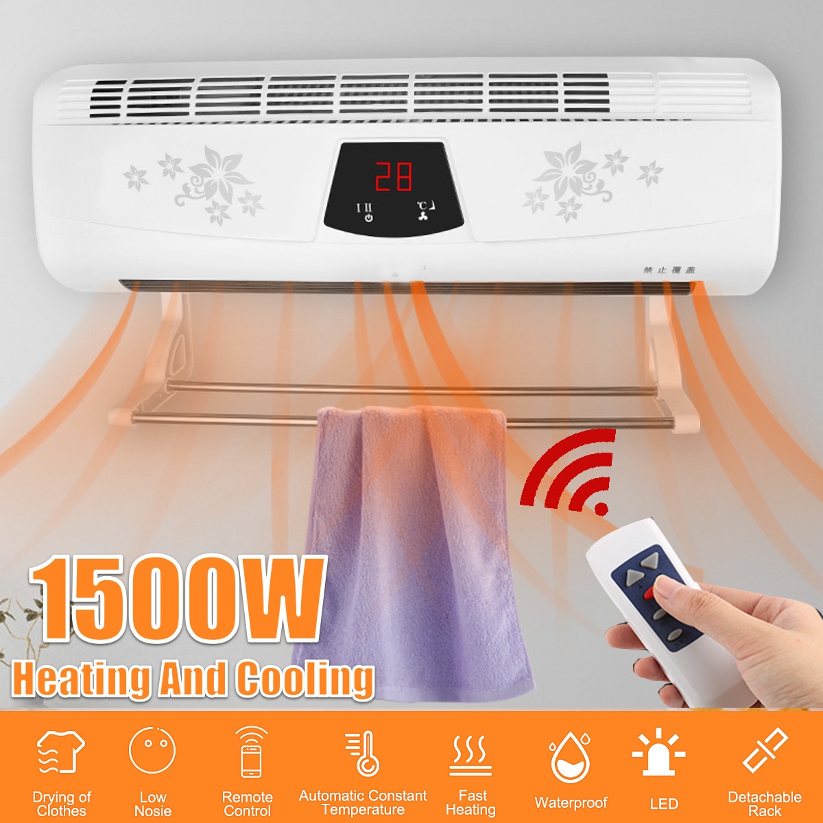 Casa de banho parede-montado aquecedor de aquecimento rápido pequeno condicionador de ar elétrico à prova dwaterproof água cronometrando controle remoto toalheiro
